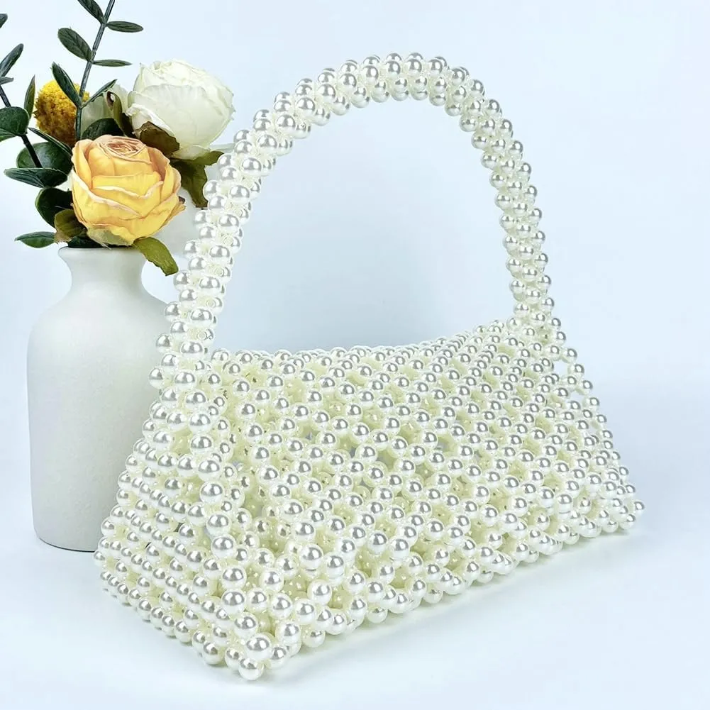 Women Beaded Evening Bag Trendy Acrylic Shoulder Purse Party Clutch Handmade Knit Tote Triangle Hobo Bags