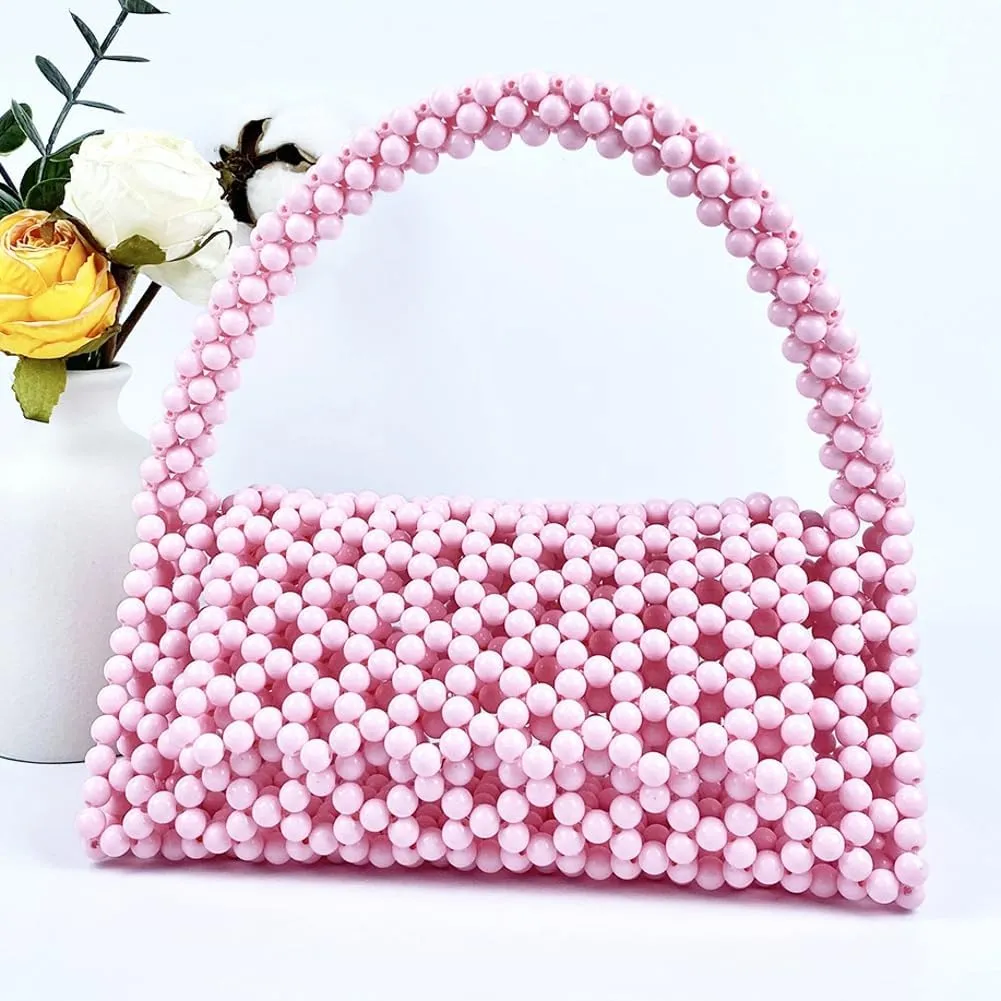 Women Beaded Evening Bag Trendy Acrylic Shoulder Purse Party Clutch Handmade Knit Tote Triangle Hobo Bags