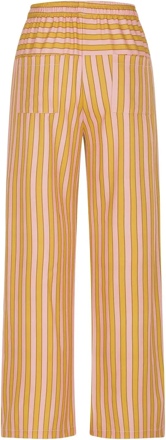Women Pants Set Pants Pajamas Pjs Set for Women Ruched High Cut 2 Piece Striped Flare Wide Leg Pants Set