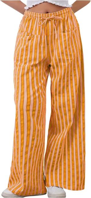 Women Pants Set Pants Pajamas Pjs Set for Women Ruched High Cut 2 Piece Striped Flare Wide Leg Pants Set