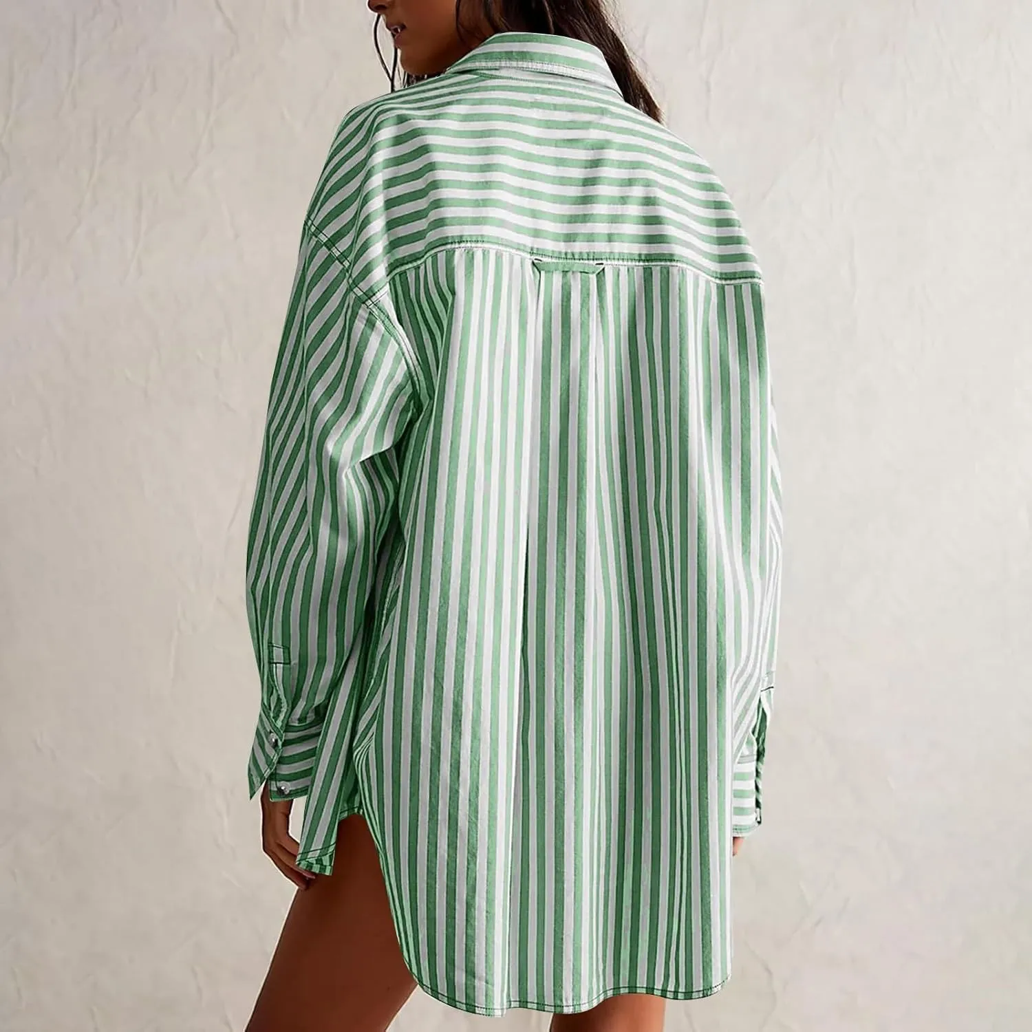 Women Vertical Striped Button Down Blouse Shirt Oversized Casual Loose Fit Tunic Long Sleeve Summer Tops Beach Trendy Clothes