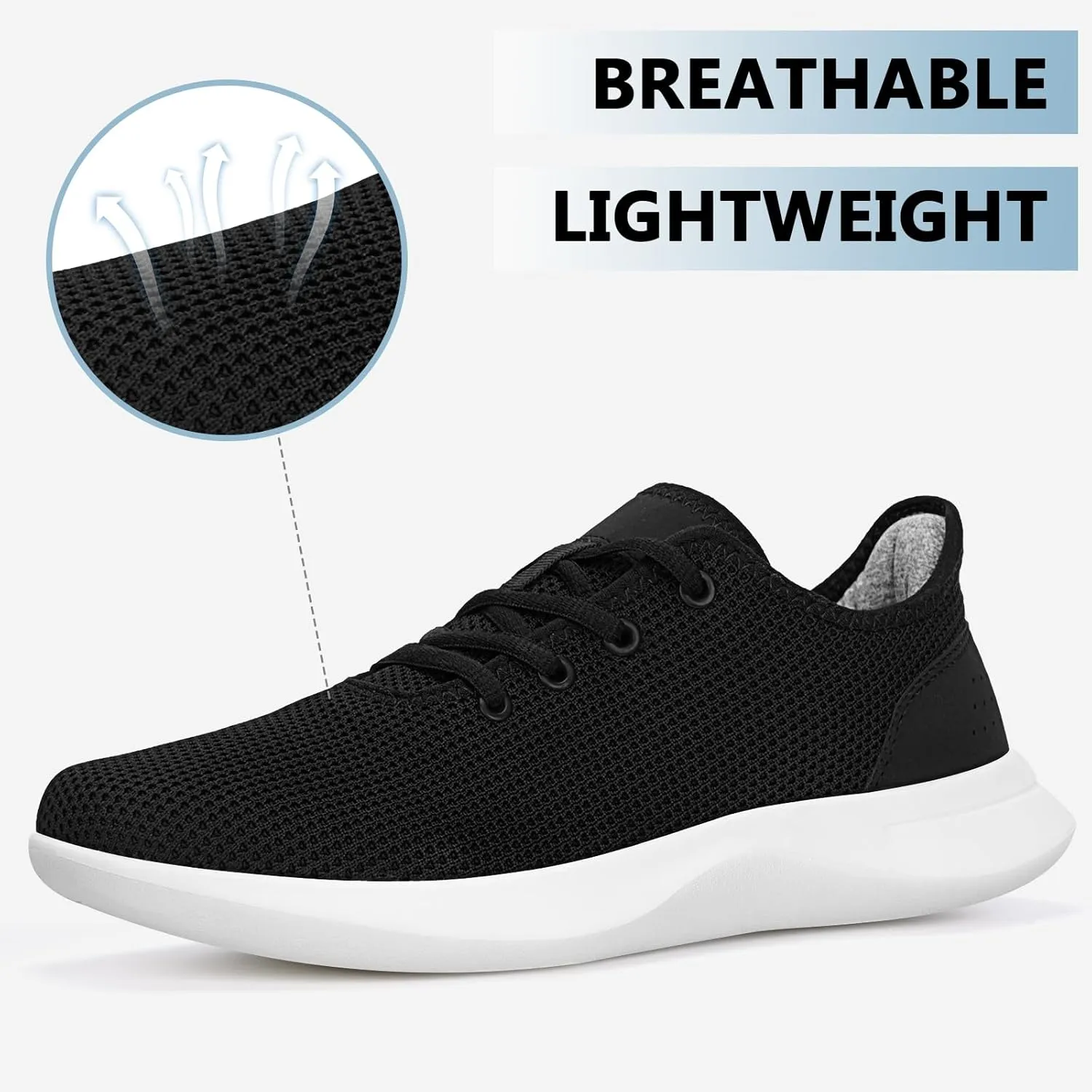 Women Walking Shoes Black Tennis Shoes for Women Running Sneakers Athletic Tennis Shoe Tree Runners Arch Support Ultra Lightweight Breathable Mesh Non-Slip Casual Sneakers for Gym Travel Work