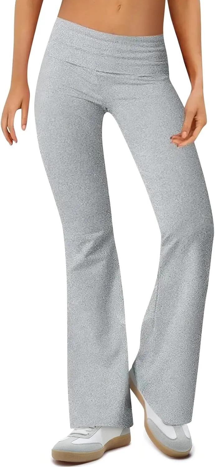 Women Work Pants, Flare Yoga Summer Pants High Waisted Tummy Control Stretch Flare Leggings Elastic Waist Trousers