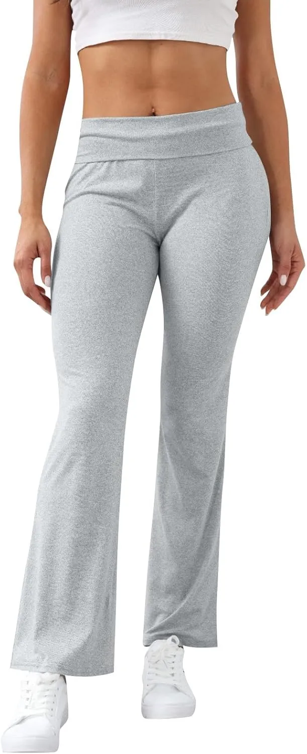 Women Work Pants, Flare Yoga Summer Pants High Waisted Tummy Control Stretch Flare Leggings Elastic Waist Trousers