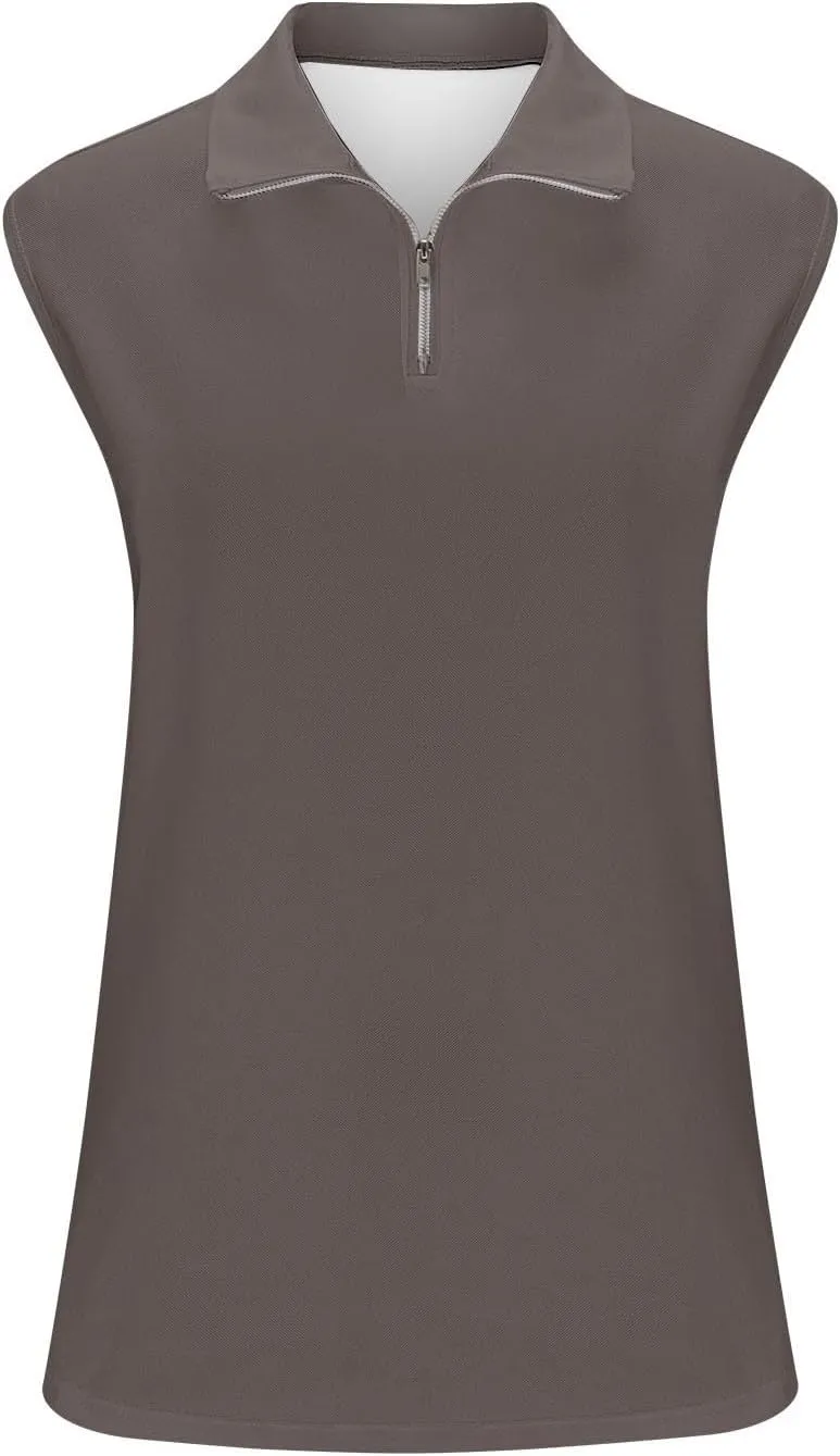 Women Workout Tank Tops Golf Tennis Shirts Zip Up Casual Summer Sport Sleeveless Top Breathable Mesh Quick Dry Tee