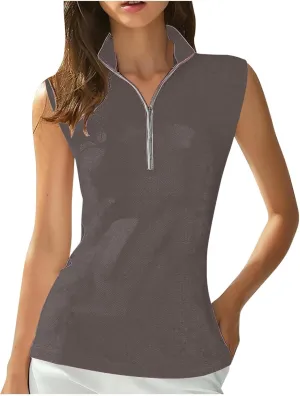Women Workout Tank Tops Golf Tennis Shirts Zip Up Casual Summer Sport Sleeveless Top Breathable Mesh Quick Dry Tee