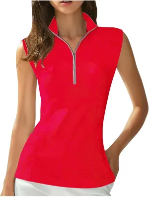 Women Workout Tank Tops Golf Tennis Shirts Zip Up Casual Summer Sport Sleeveless Top Breathable Mesh Quick Dry Tee