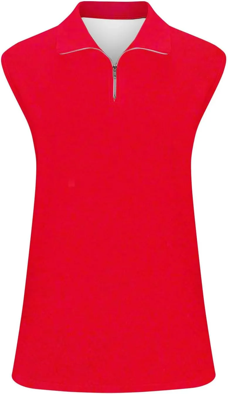 Women Workout Tank Tops Golf Tennis Shirts Zip Up Casual Summer Sport Sleeveless Top Breathable Mesh Quick Dry Tee
