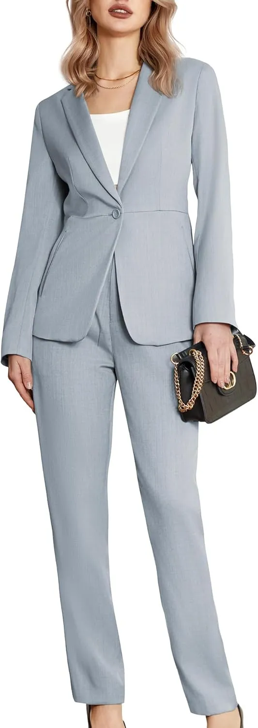 Women's 2 Piece Business Suits One Button Slim Fit Casual Blazers Office Work Formal Blazer Suit Pants Set