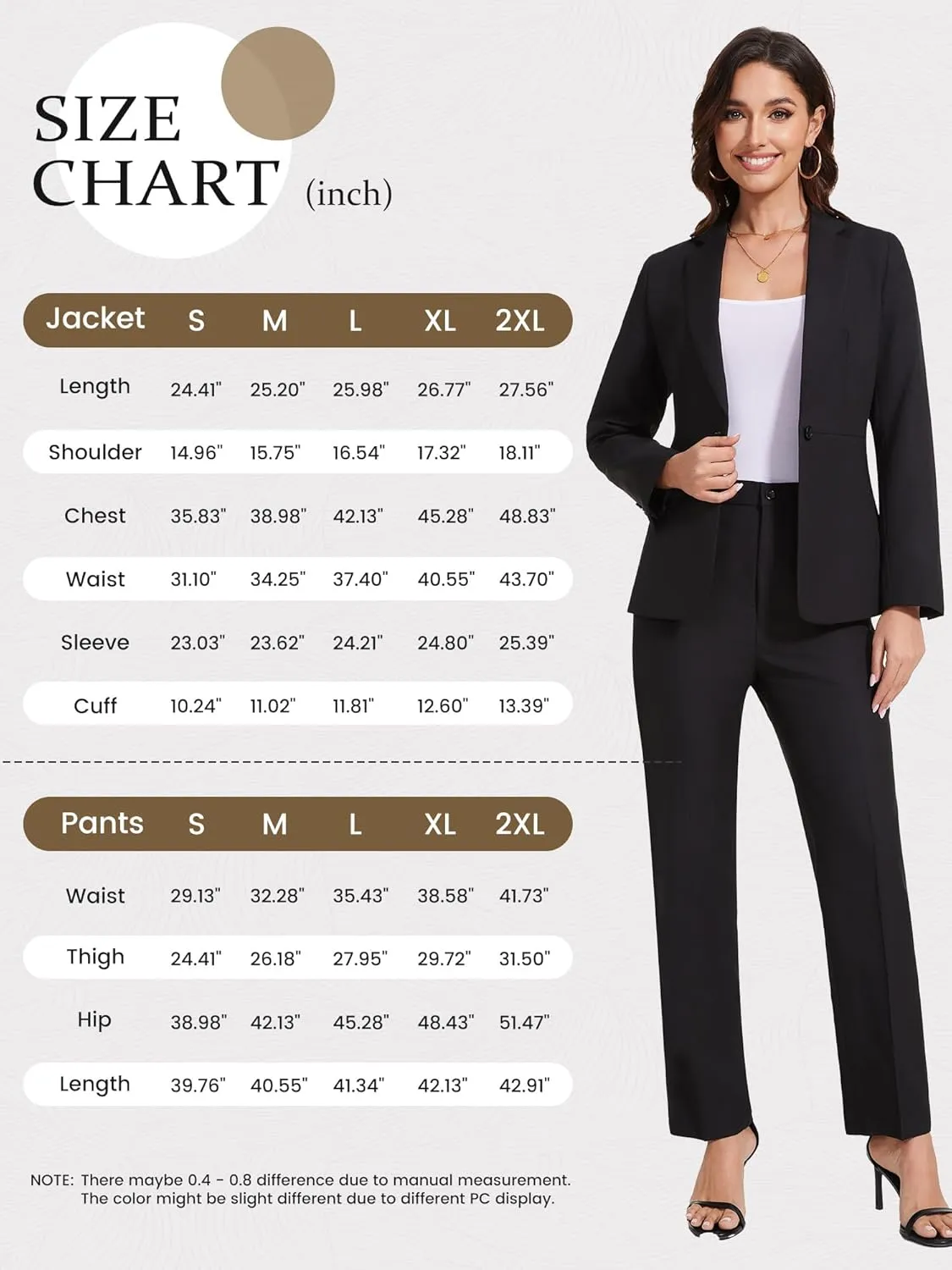 Women's 2 Piece Business Suits One Button Slim Fit Casual Blazers Office Work Formal Blazer Suit Pants Set