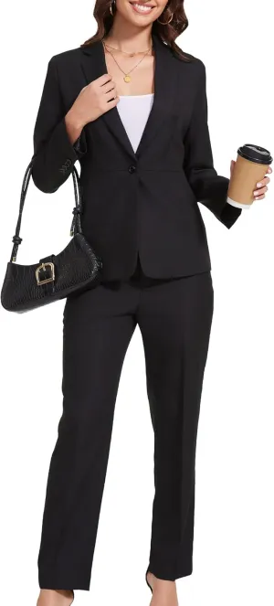 Women's 2 Piece Business Suits One Button Slim Fit Casual Blazers Office Work Formal Blazer Suit Pants Set