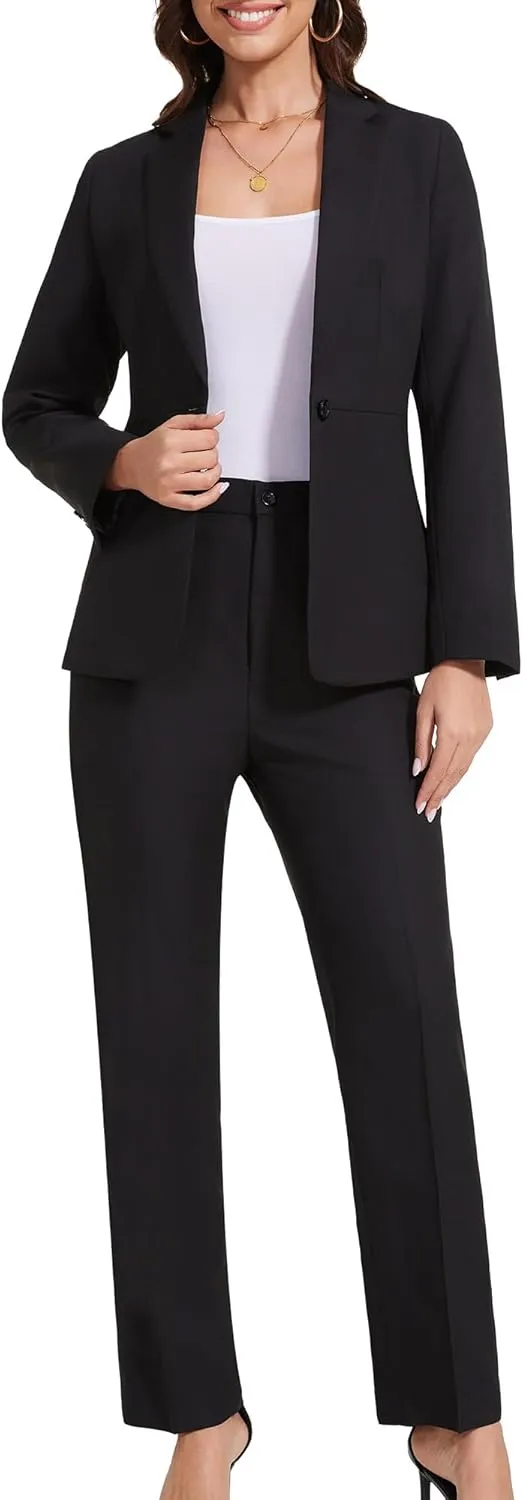 Women's 2 Piece Business Suits One Button Slim Fit Casual Blazers Office Work Formal Blazer Suit Pants Set