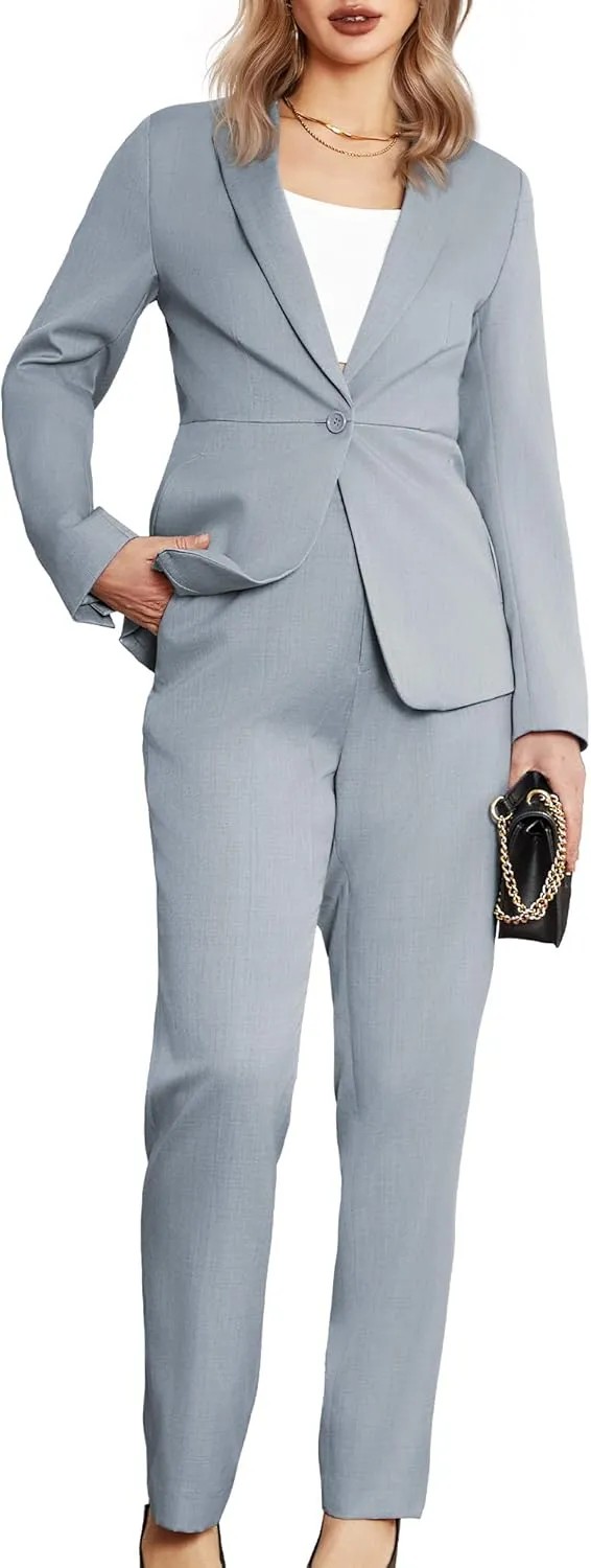 Women's 2 Piece Business Suits One Button Slim Fit Casual Blazers Office Work Formal Blazer Suit Pants Set