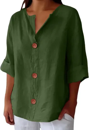 Womens 2025 Tops Short Sleeve Plus Size Tunic Cotton T-Shirts Casual Loose Fitting V Neck Plus Size Summer Blouses Tops