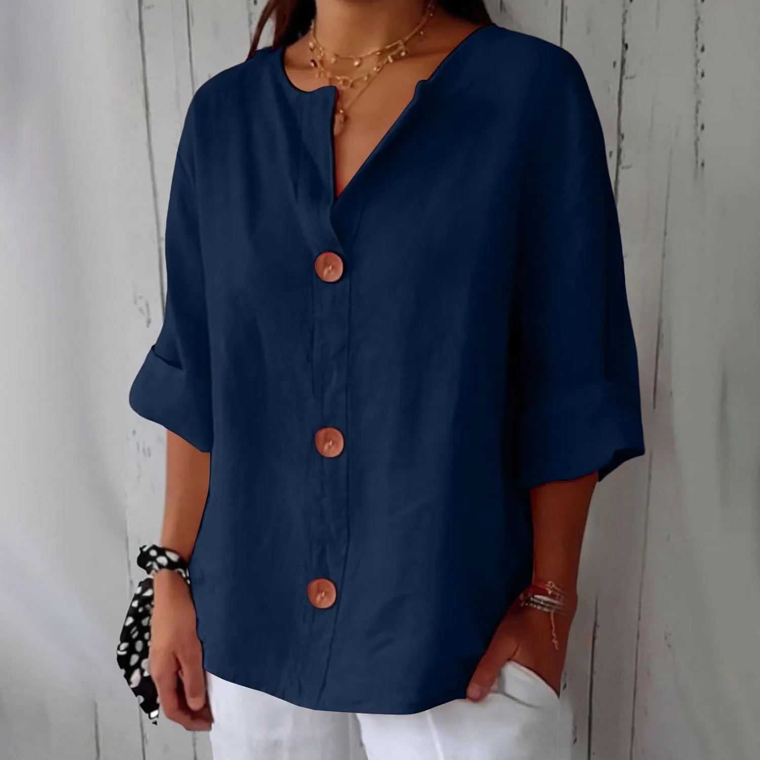 Womens 2025 Tops Short Sleeve Plus Size Tunic Cotton T-Shirts Casual Loose Fitting V Neck Plus Size Summer Blouses Tops