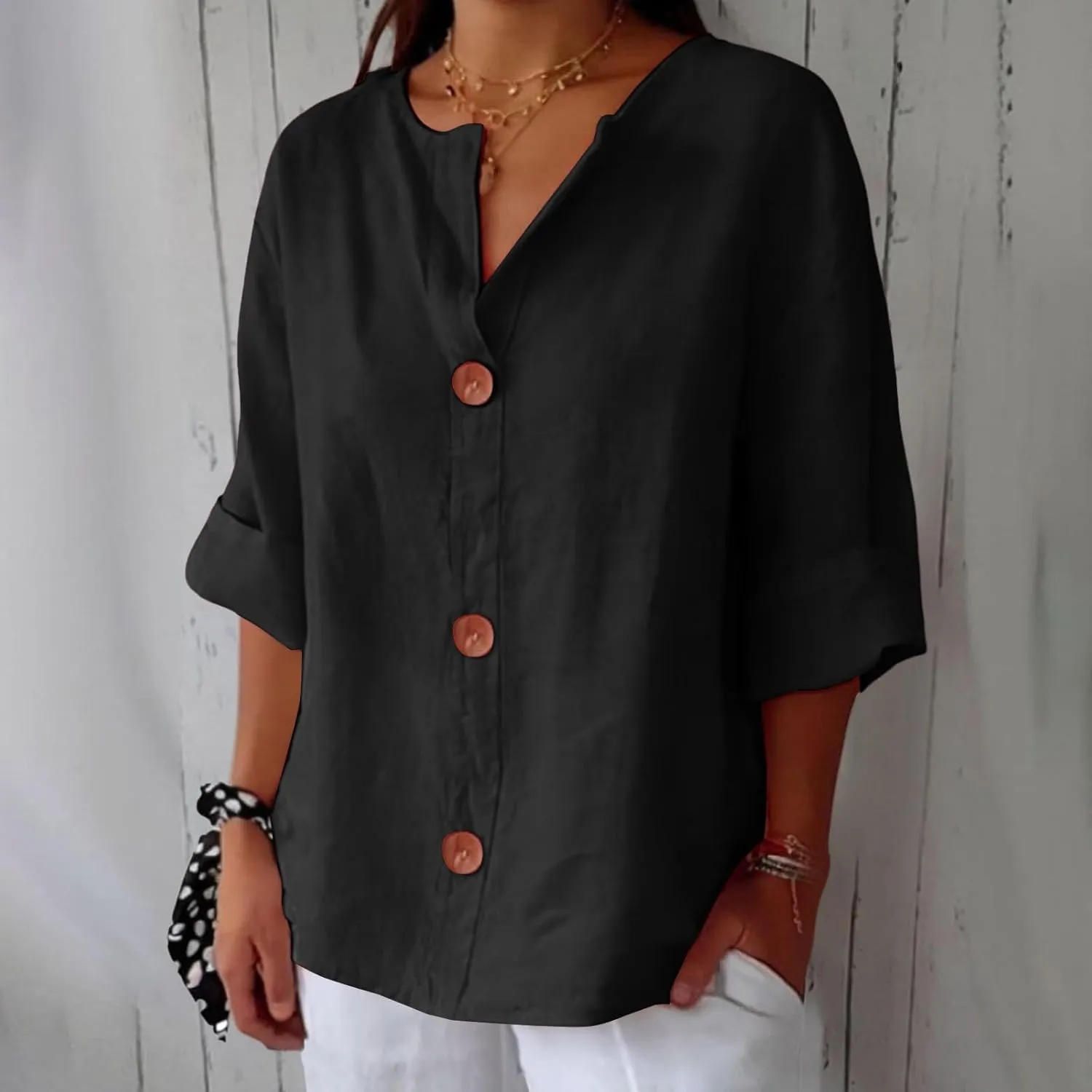 Womens 2025 Tops Short Sleeve Plus Size Tunic Cotton T-Shirts Casual Loose Fitting V Neck Plus Size Summer Blouses Tops