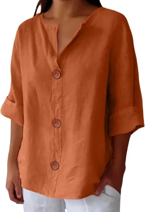 Womens 2025 Tops Short Sleeve Plus Size Tunic Cotton T-Shirts Casual Loose Fitting V Neck Plus Size Summer Blouses Tops
