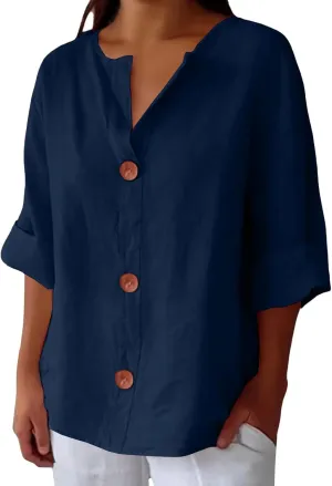 Womens 2025 Tops Short Sleeve Plus Size Tunic Cotton T-Shirts Casual Loose Fitting V Neck Plus Size Summer Blouses Tops