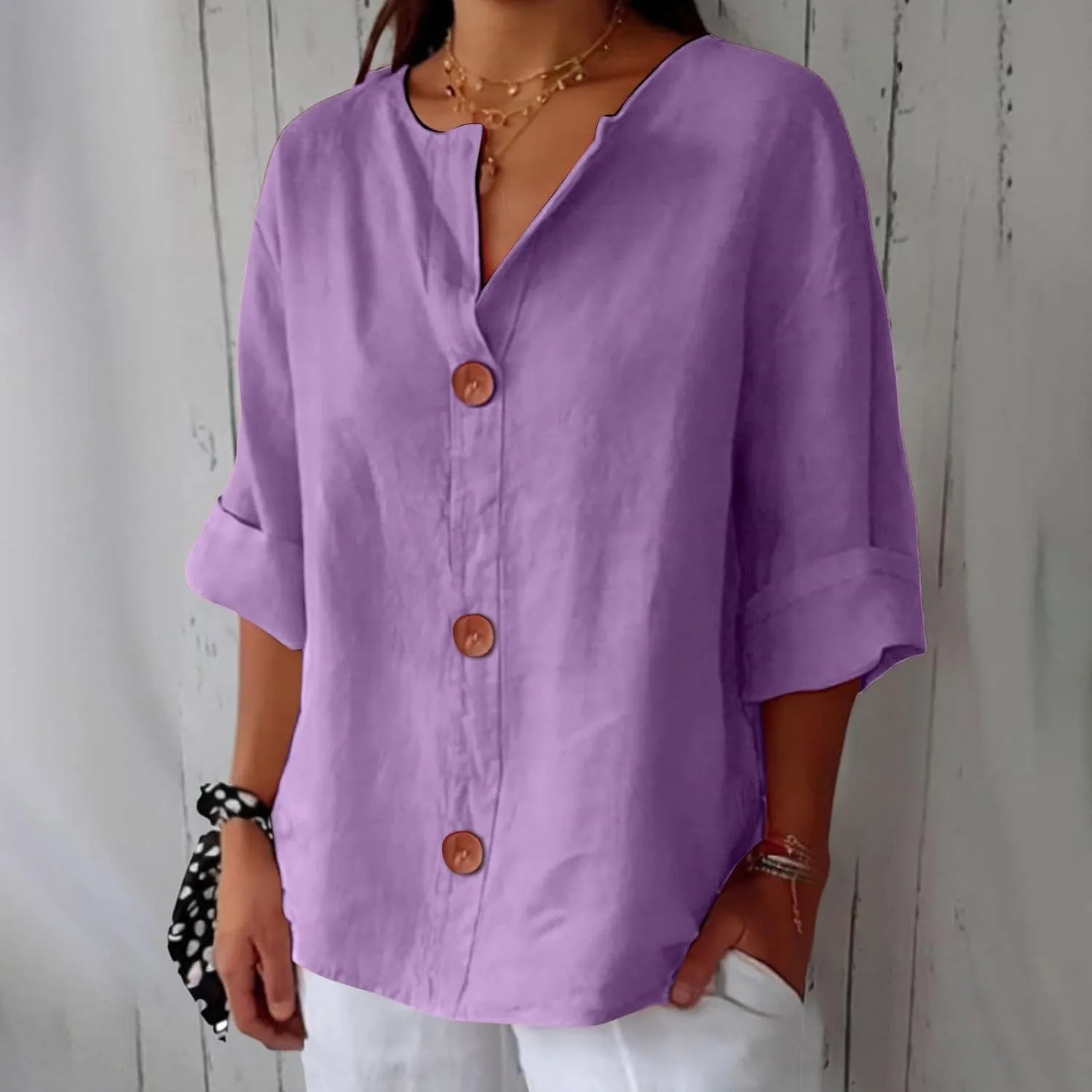Womens 2025 Tops Short Sleeve Plus Size Tunic Cotton T-Shirts Casual Loose Fitting V Neck Plus Size Summer Blouses Tops