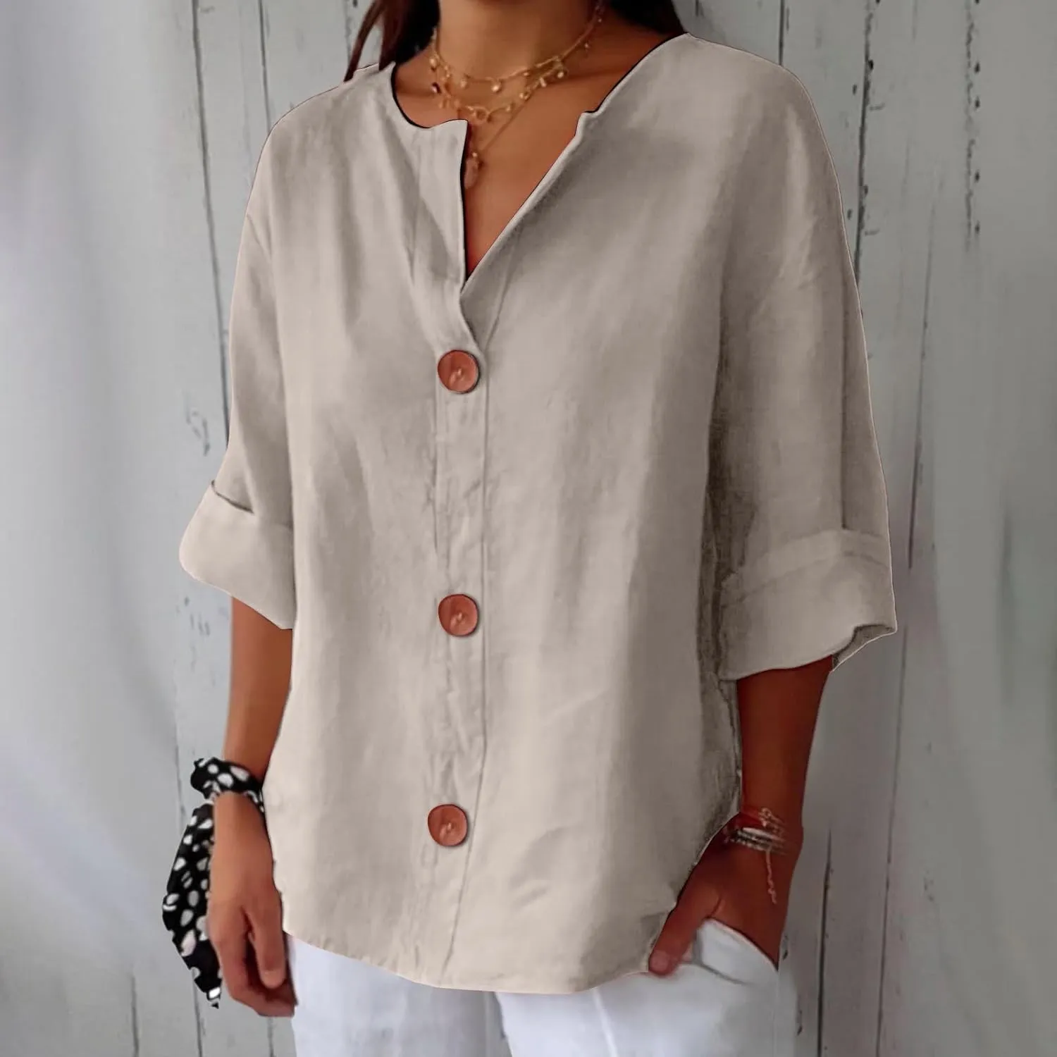 Womens 2025 Tops Short Sleeve Plus Size Tunic Cotton T-Shirts Casual Loose Fitting V Neck Plus Size Summer Blouses Tops