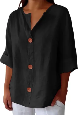 Womens 2025 Tops Short Sleeve Plus Size Tunic Cotton T-Shirts Casual Loose Fitting V Neck Plus Size Summer Blouses Tops