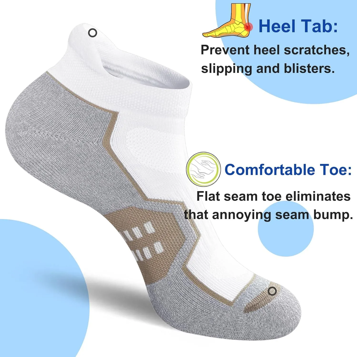 Womens Ankle Comfort Cushioned Anti-blister Wicking Athletic Running Socks 5 Pairs