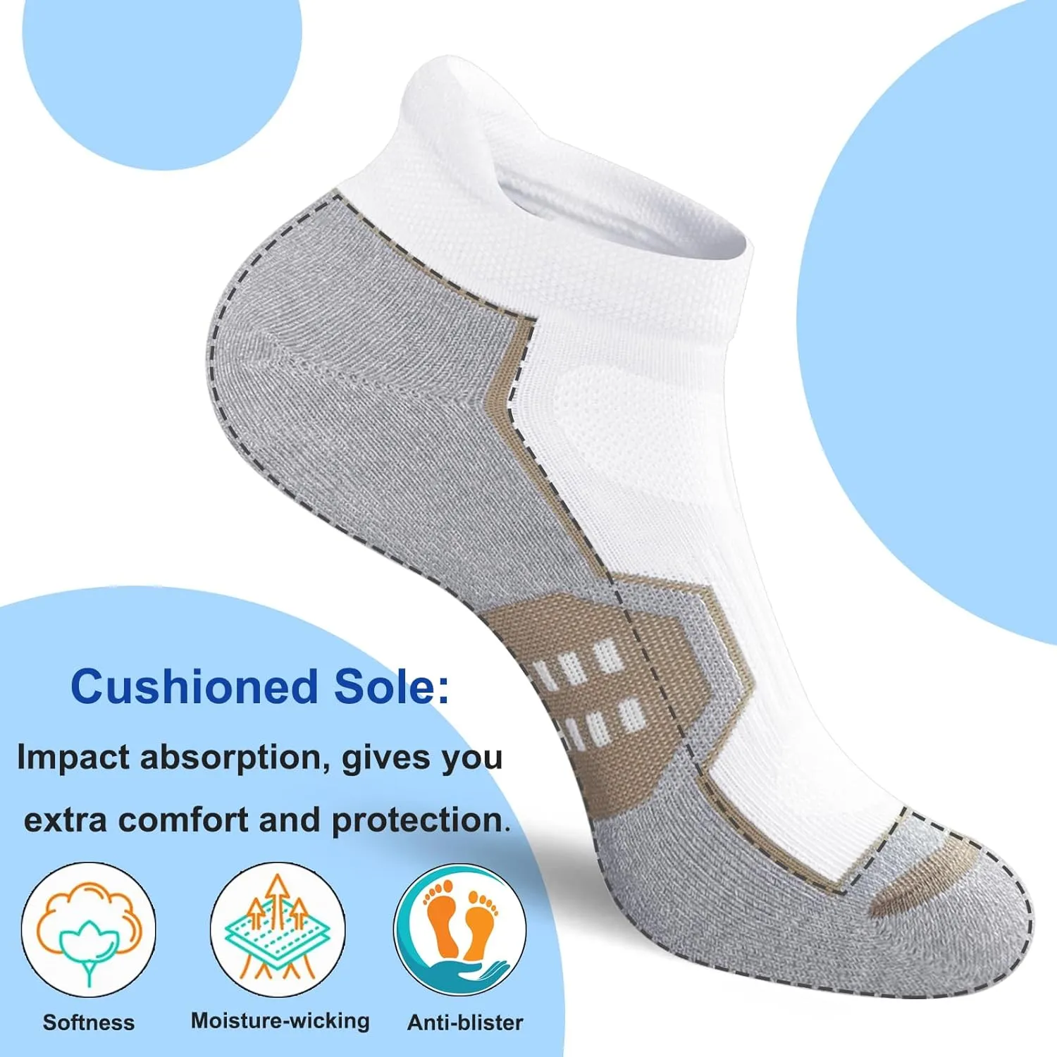 Womens Ankle Comfort Cushioned Anti-blister Wicking Athletic Running Socks 5 Pairs