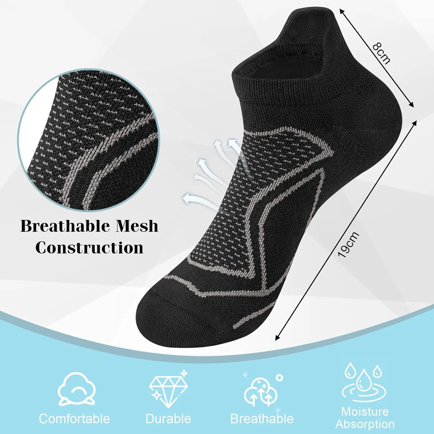 Womens Athletic Running Ankle Socks 6 Pairs - Comfortable Crew and Cushioned Low Cut Socks