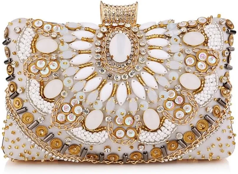 Womens Beaded Crystal Clutch Purse Fashion Diamond Evening Handbag Bridal Bag for Wedding Party