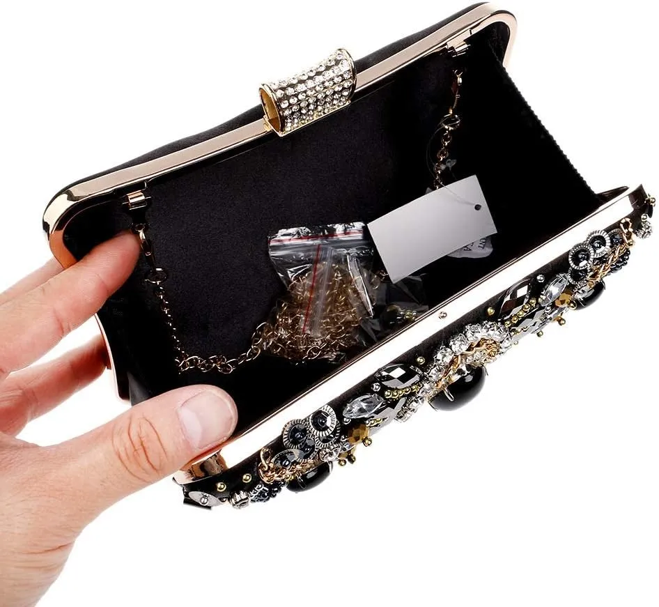 Womens Beaded Crystal Clutch Purse Fashion Diamond Evening Handbag Bridal Bag for Wedding Party