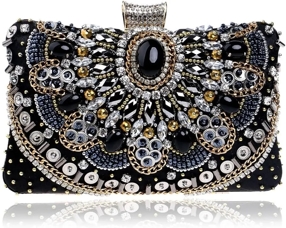 Womens Beaded Crystal Clutch Purse Fashion Diamond Evening Handbag Bridal Bag for Wedding Party