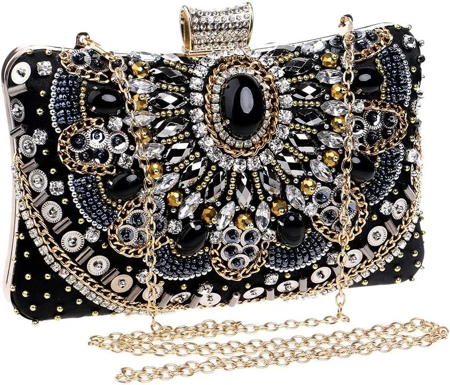 Womens Beaded Crystal Clutch Purse Fashion Diamond Evening Handbag Bridal Bag for Wedding Party