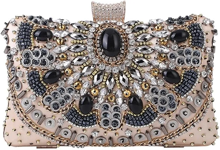 Womens Beaded Crystal Clutch Purse Fashion Diamond Evening Handbag Bridal Bag for Wedding Party
