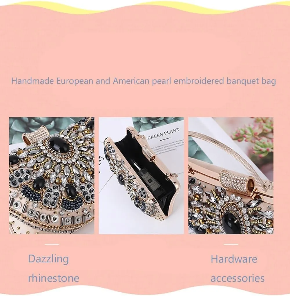 Womens Beaded Crystal Clutch Purse Fashion Diamond Evening Handbag Bridal Bag for Wedding Party