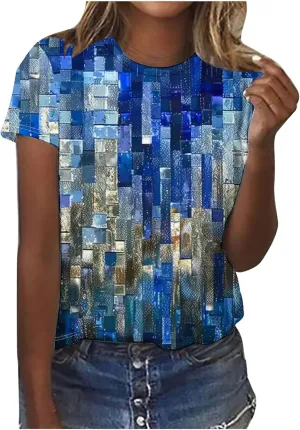 Womens Boho Floral Blouses Short Sleeve Summer Tops 2024 Trendy Tshirts Shirt Dressy Causal Ladies Clothes