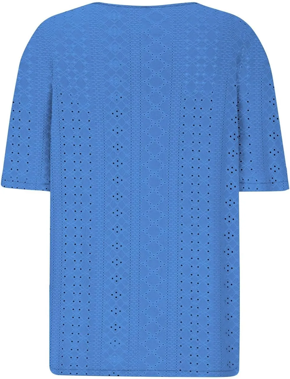 Women's Business Casual Tops Eyelet Henley Tunic Shirts Short Sleeve Buttons V Neck Boho Blouses Loose Fit Work Tees