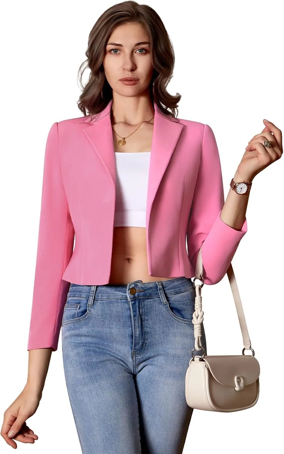 Womens Casual Long Sleeve Blazers Solid Color Notch Lapel Suit Work Office Open Front Blazer Jackets
