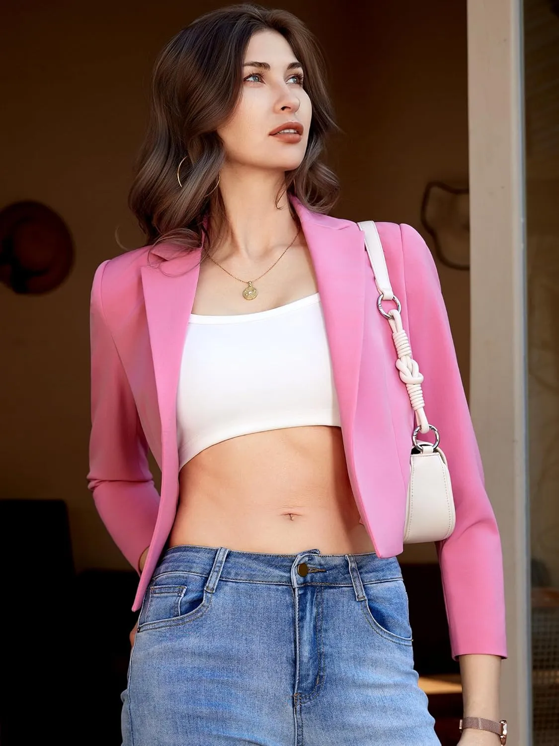 Womens Casual Long Sleeve Blazers Solid Color Notch Lapel Suit Work Office Open Front Blazer Jackets