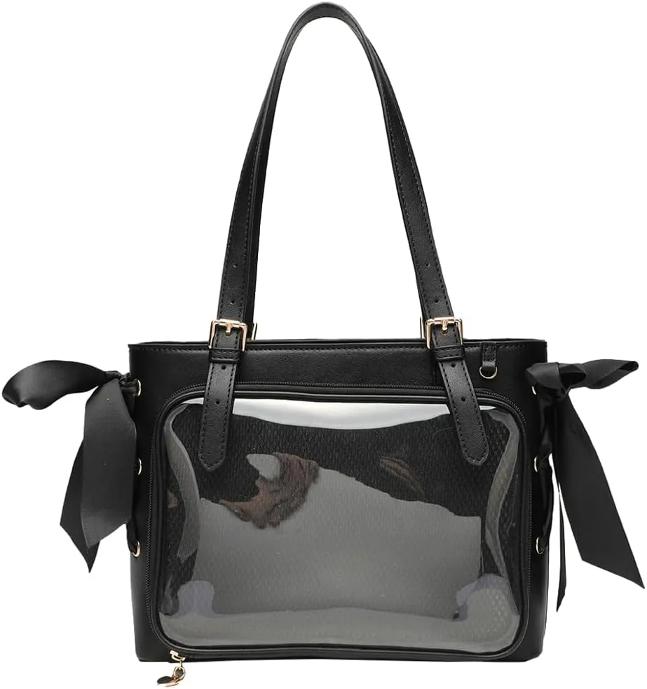 Women's Clear Hobo Handbags Vegan Leather Transparent Shoulder Bag Fashion Bow-tie Y2K Tote Bags 2025