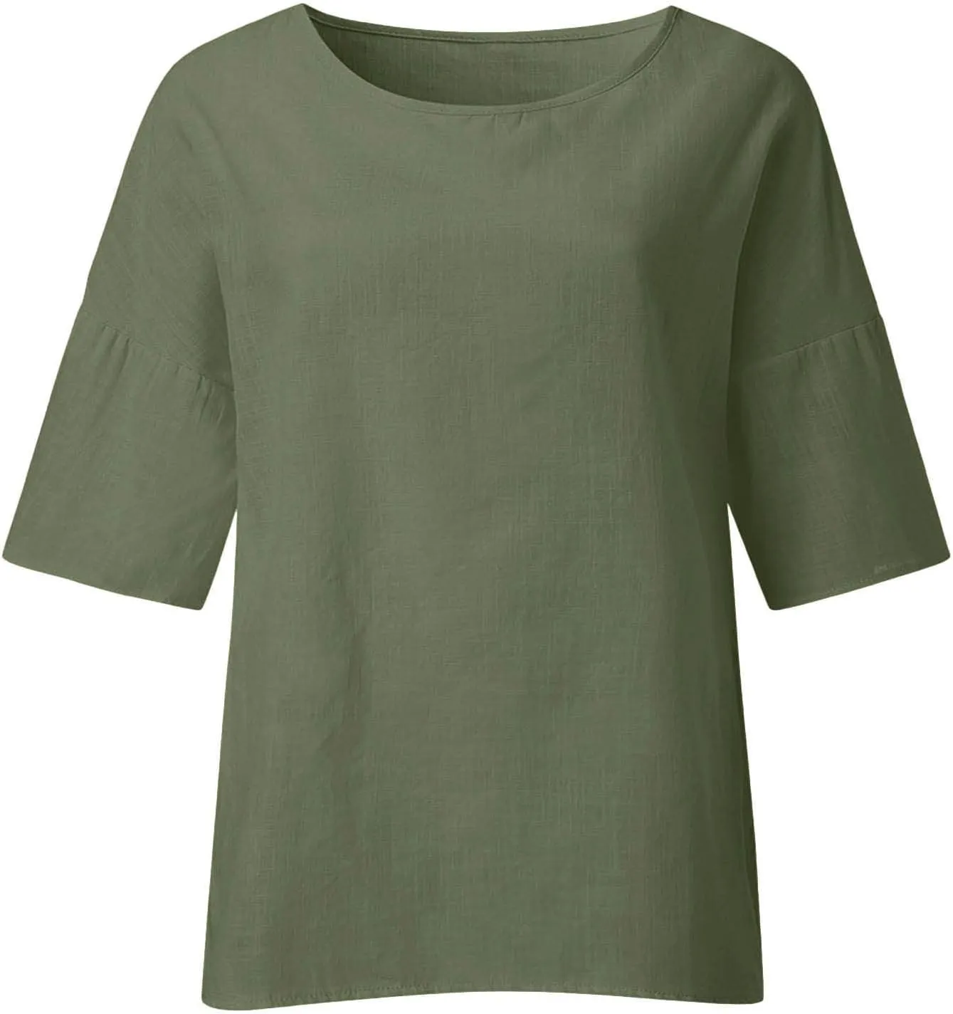 Womens Cotton Linen Summer Tops 3/4 Length Sleeve Tunic Blouses Gauze Boho Shirts Trendy Loose Fit Clothing 2024