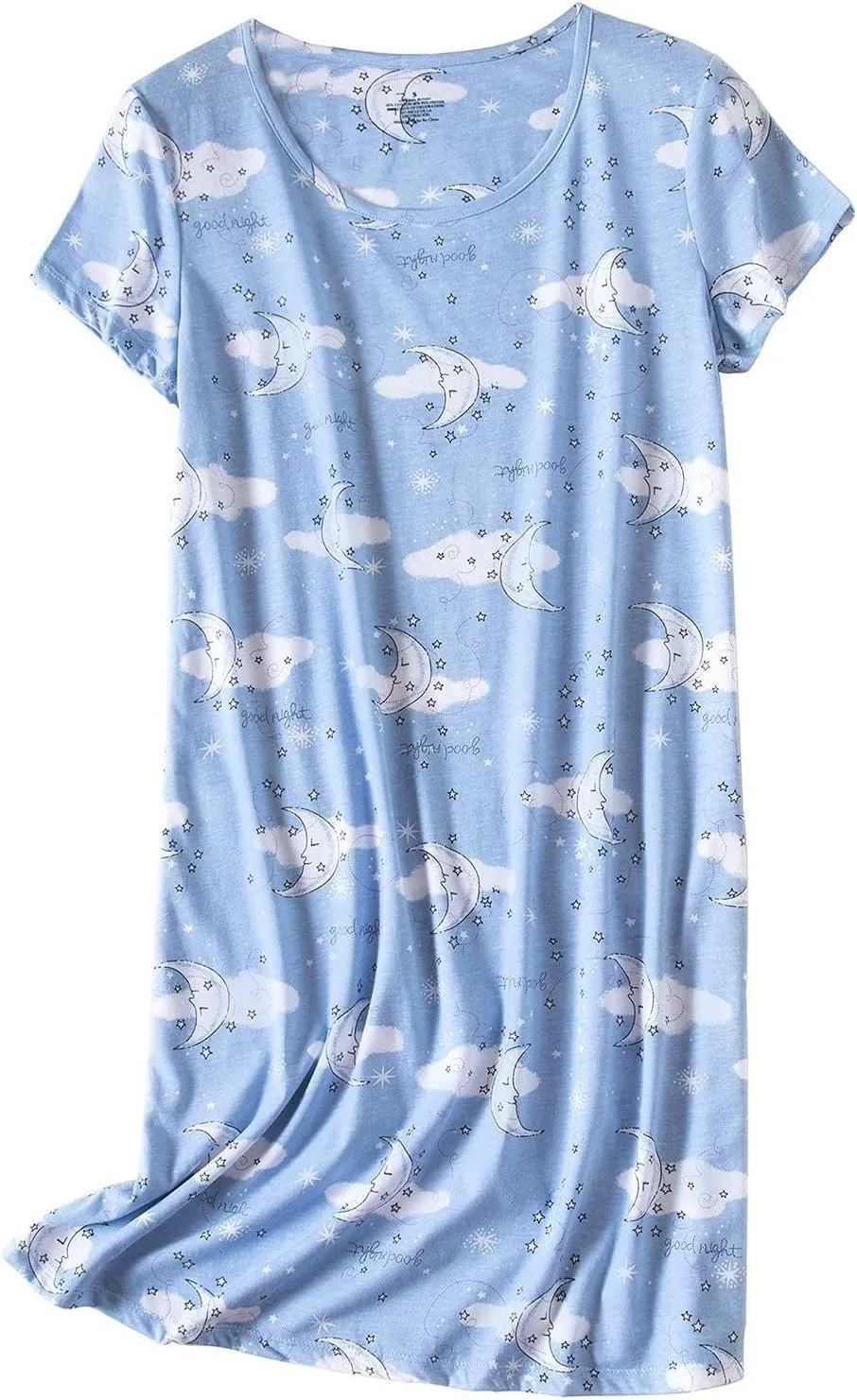 Women's Cotton Nightgown Sleepwear Short Sleeve Shirt Casual Printed Sleepdress Pajamas Lounge Wear Oversized Sleep Dress Pjs
