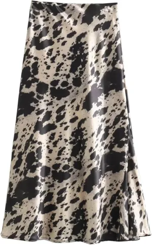 Women's Fashion and Elegance Versatile High Waist Slim Fit Printed Midi Half Body Pleated Skirt Versatile
