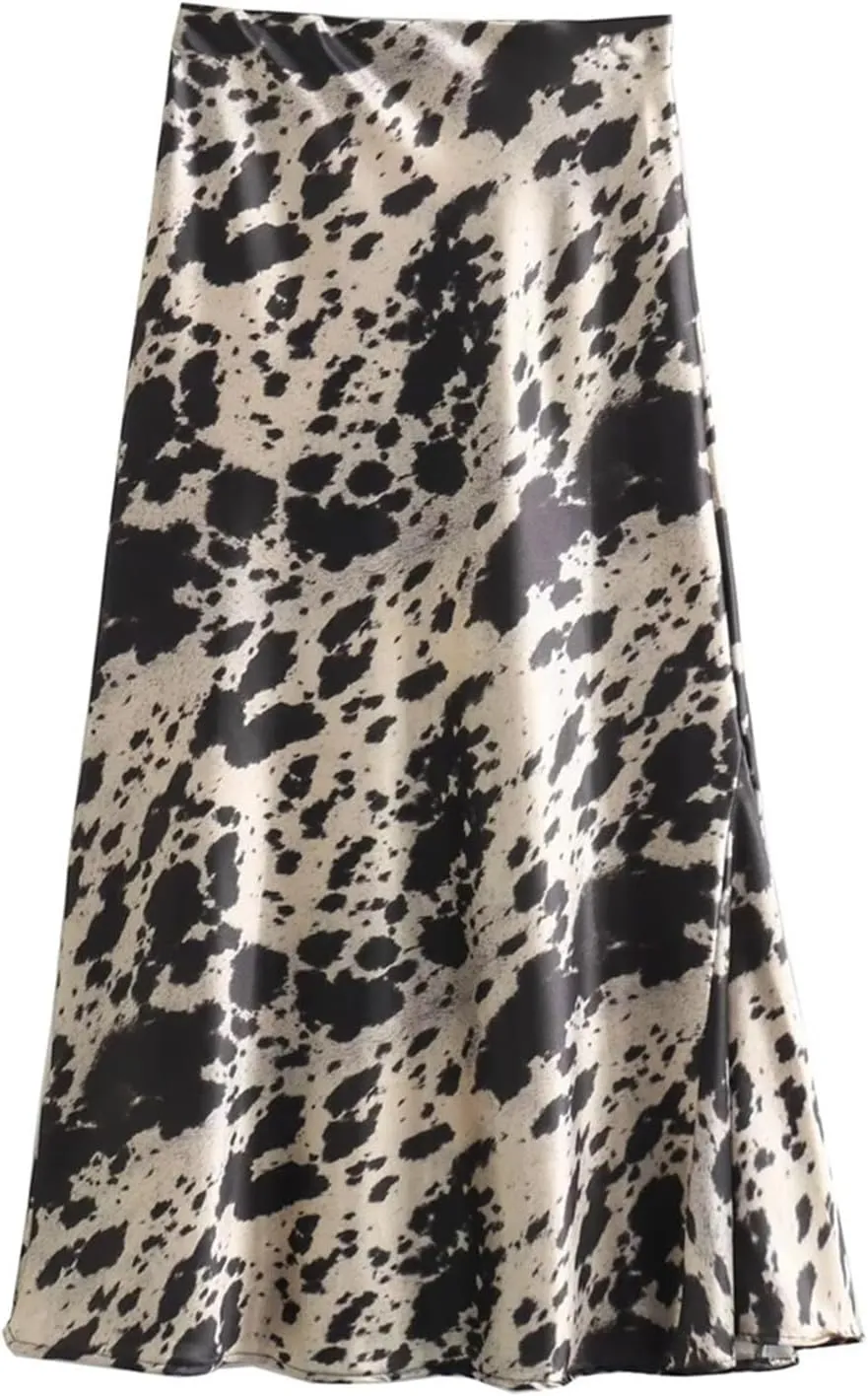 Women's Fashion and Elegance Versatile High Waist Slim Fit Printed Midi Half Body Pleated Skirt Versatile