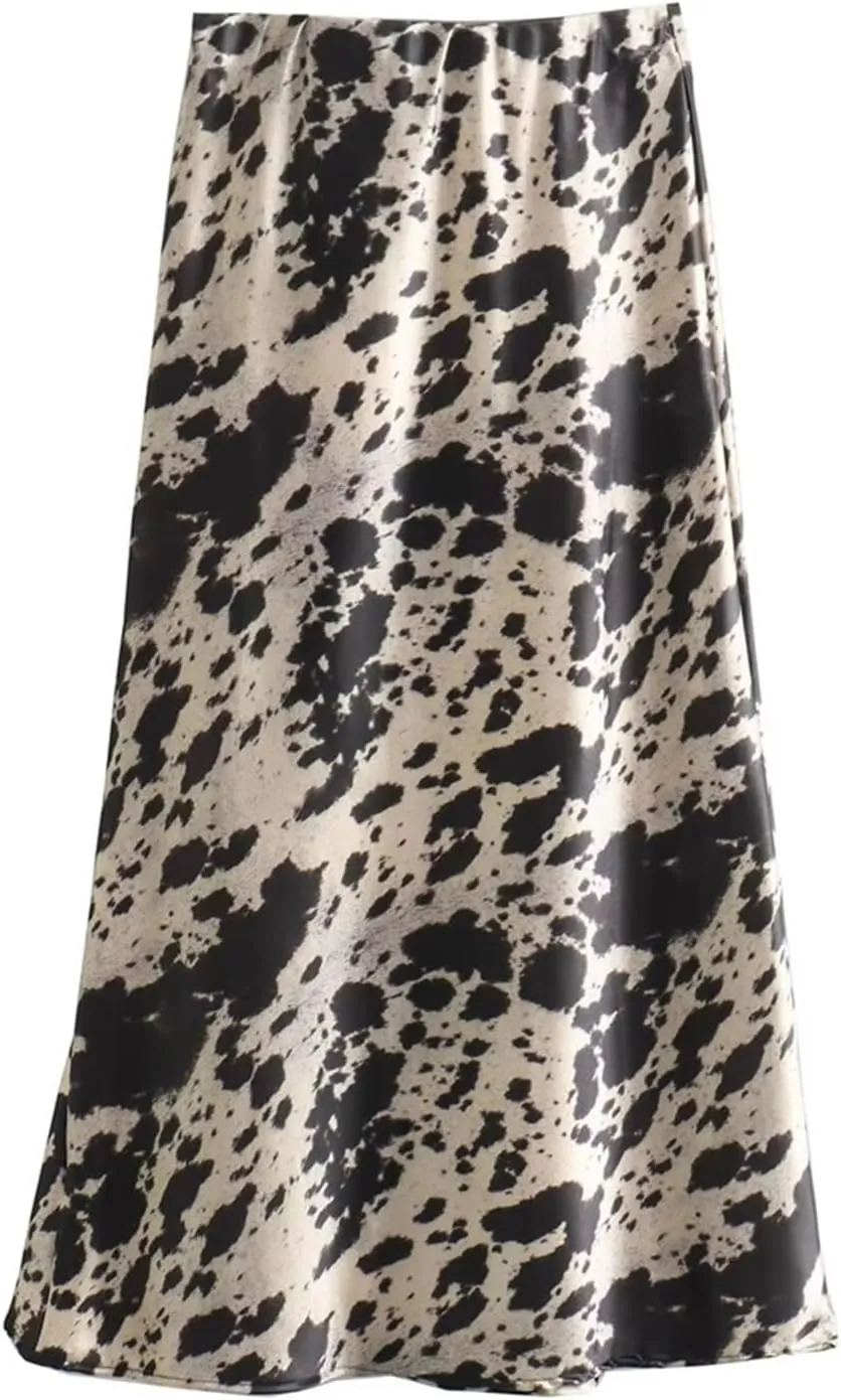 Women's Fashion and Elegance Versatile High Waist Slim Fit Printed Midi Half Body Pleated Skirt Versatile