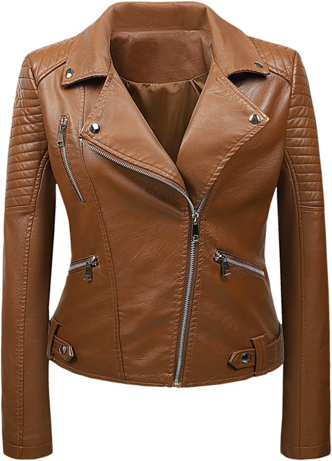 Women's Faux Leather Jacket Spring Fall Clothes Trendy Motorcycle Biker Coat Long Sleeve Zip Up PU Moto Biker Jackets