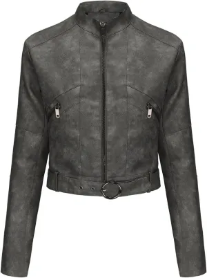 Womens Faux Leather Zip Up Moto Biker Jacket Short Leather Blazer Jackets 2024 Fall Fashion Motorcycle Coats Outwear