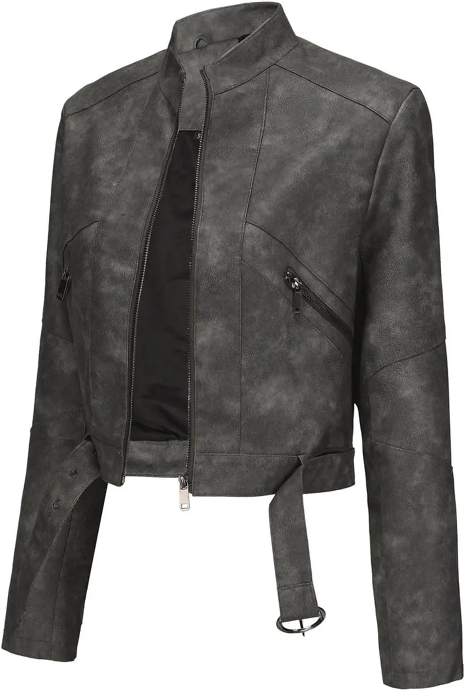 Womens Faux Leather Zip Up Moto Biker Jacket Short Leather Blazer Jackets 2024 Fall Fashion Motorcycle Coats Outwear