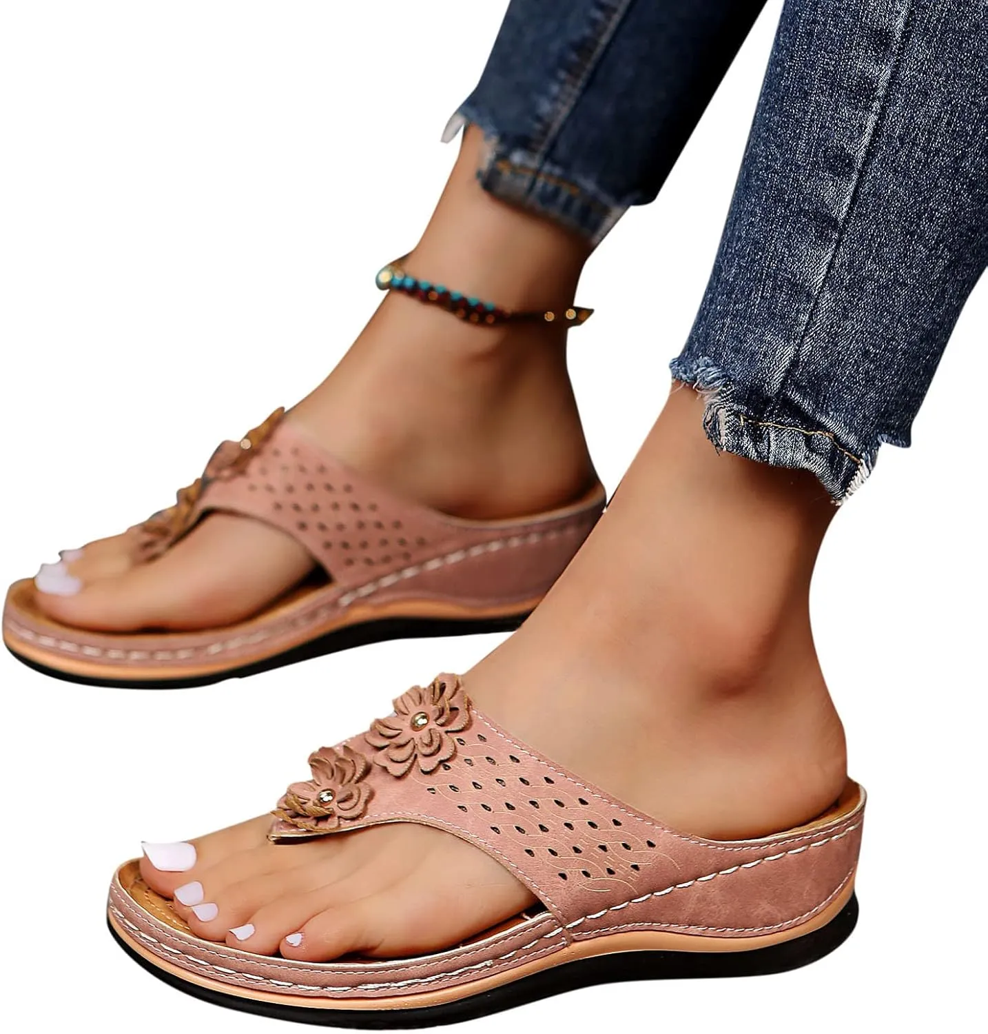 Women's Flat Sandals Women's Non Slip Casual Arch Support Flip Flops Black Sandal for Women Dressy Summer Shoes