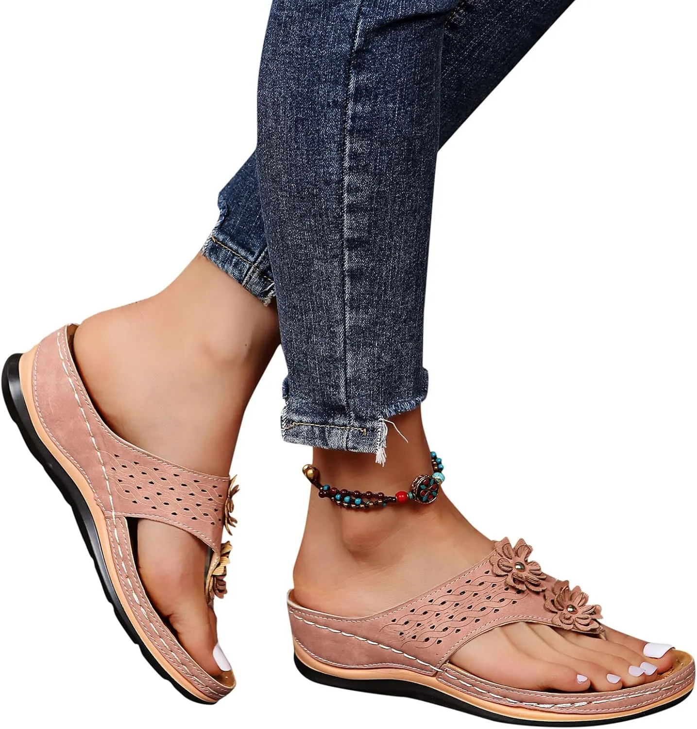 Women's Flat Sandals Women's Non Slip Casual Arch Support Flip Flops Black Sandal for Women Dressy Summer Shoes