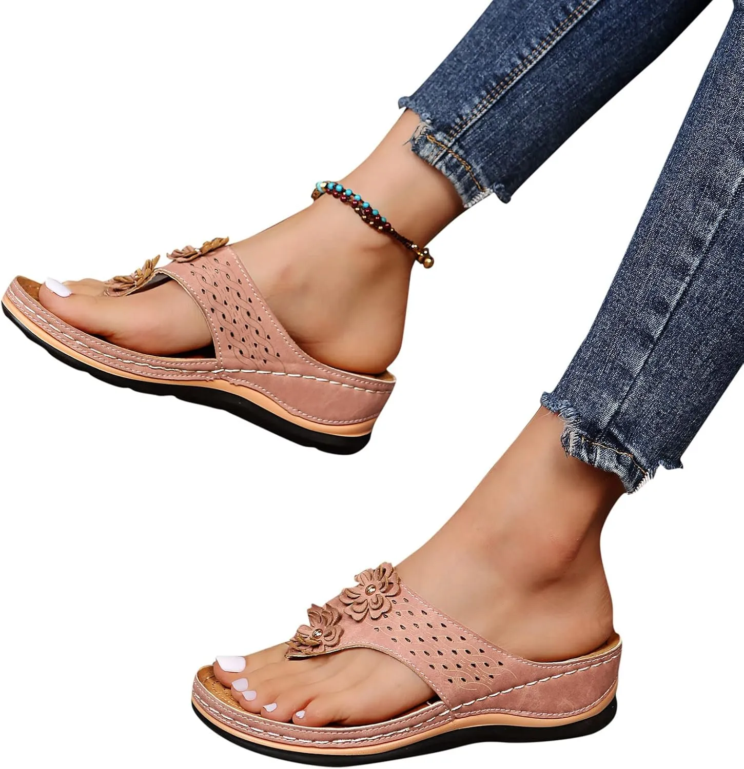 Women's Flat Sandals Women's Non Slip Casual Arch Support Flip Flops Black Sandal for Women Dressy Summer Shoes